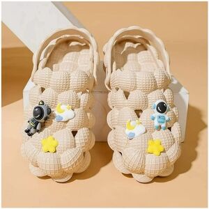 Kids Beige Slip-On Shoes with Astronaut Charms